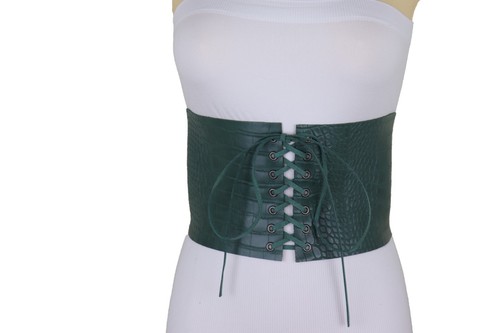 Women Black / Green Color Corset Western Fashion Belt Faux Crocodile Leather M L - Picture 35 of 46
