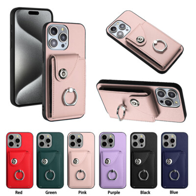Leather Card Pocket Ring Stand Phone Case For iPhone 17 Pro Max 16 15 12 11 XR 7
