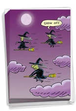 Surfing Witch - 12 Funny Halloween Cards  - Bulk Set - NobleWorks
