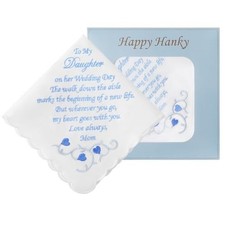 Wedding Gift Something Blue Embroidered Handkerchief for Bride Groom 11"