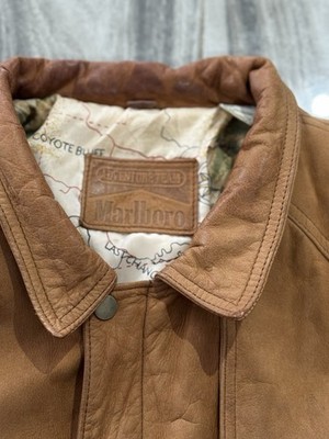 Vintage Marlboro Adventure Team Jacket Mens XL Brown Leather
