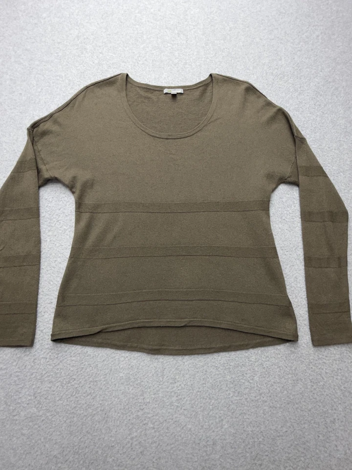 Suéter de lana merino Horny Toad para mujer mediano verde oliva rayas cuello redondo Foto 4 de 4