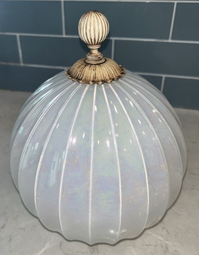 White Iridescent Ribbed Glass Ball Pendant Vintage Hollywood Regency ***READ*** - Picture 3 of 6