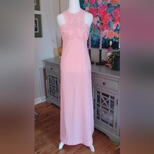 Sweet 70s Pink Floral Embroidered Maxi Dress