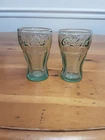 Vtg Green Glass Coca Cola Coke Glasses 3 1/8 Inches Mini Shot Glasses - Lot Of 2