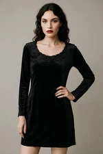 VTG Molly Malloy Black Velvet Dress Beaded 80s Glam Whimsigoth Witchy Goth