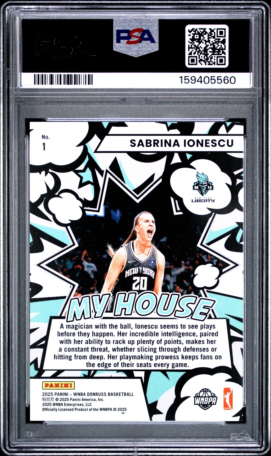 2025 PANINI DONRUSS WNBA MY HOUSE GREEN FIREWORKS SABRINA IONESCU 347/399 PSA 8 view 2