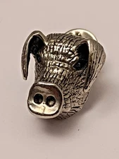 Vintage G&S 1985 1" Silver Toned Hog Pig Lapel Pin Hat Tie Tack Vest Lanyard Bag