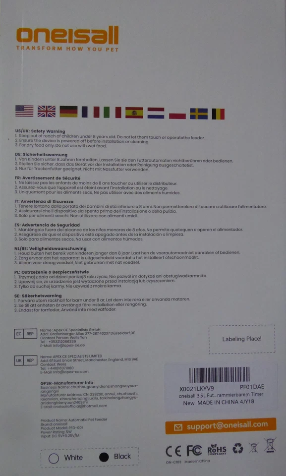 Futterautomat Katze, Katzenfutter Automat Oneisall 3.5L , Programmierbarer Timer - Bild 3 von 4