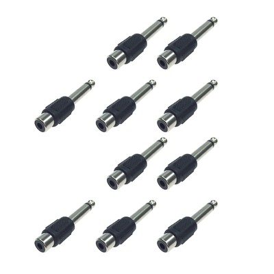 10Pcs/lot 6.3mm Mono Audio Adapter 6.3mm 1/4'' Audio Stereo Adapter Connector
