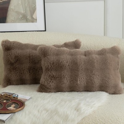 Pack of 2 Thick Plush Wool Decorative Throw Pillow Covers Super Soft Wave Bubble