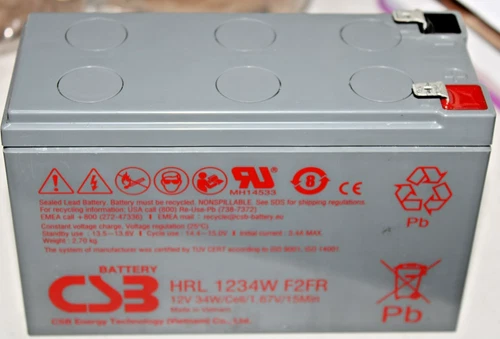 Genuine CSB HRL1234WF2 High Rate 12V 34W SLA Battery w/ .25" F2 Terminals