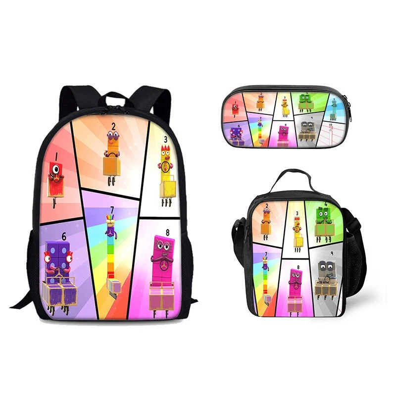 Kids Numberblocks Backpack Set, School Bag Lunch Bag Pencil Case