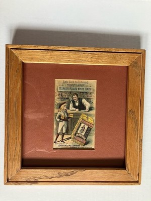 Oak Framed 1880 s Quaker Rolled Oats Victorian Trade Card 8.5 X 8.5 Inches