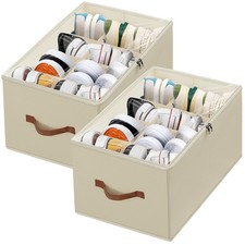 2 Pack Shoe Organizer for Closet-Foldable Shoe Storage Organizer Box with Cle...