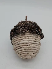 Large Acorn Ornament Raffia Pinecones Wood Natural Decoration