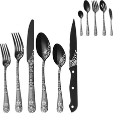 EUIRIO 53-Piece Black Silverware Set with Serving Utensils, 