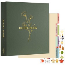 Recipe Binder - 8.5x11, Waterproof, 60 Sleeves, 8 Dividers, 116 Family Recipe...