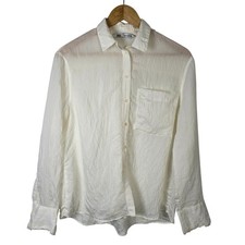Camisa ZARA Mujer Blanca Arrugada Texturizada Manga Larga Abotonada Talla S
