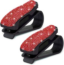 Glasses Holders for Car Sun Visor, 2 Pack Bling Crystal Rhinestones Fashion Red