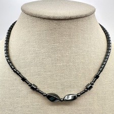 Vintage Gunmetal Black Metallic Beaded Necklace Choker Chunky Geometric Retro