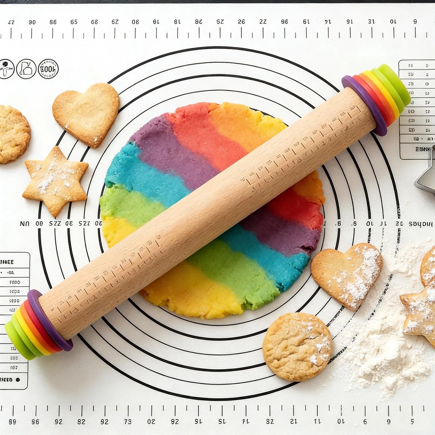 Rolling Pin With Thickness Rings, Adjustable Wooden Rolling Pin Set, 17 inch ...