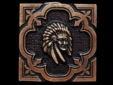KC27103 VINTAGE 1970s INDIAN CHIEF SQUARE WESTERN STYLE BELT BUCKLE