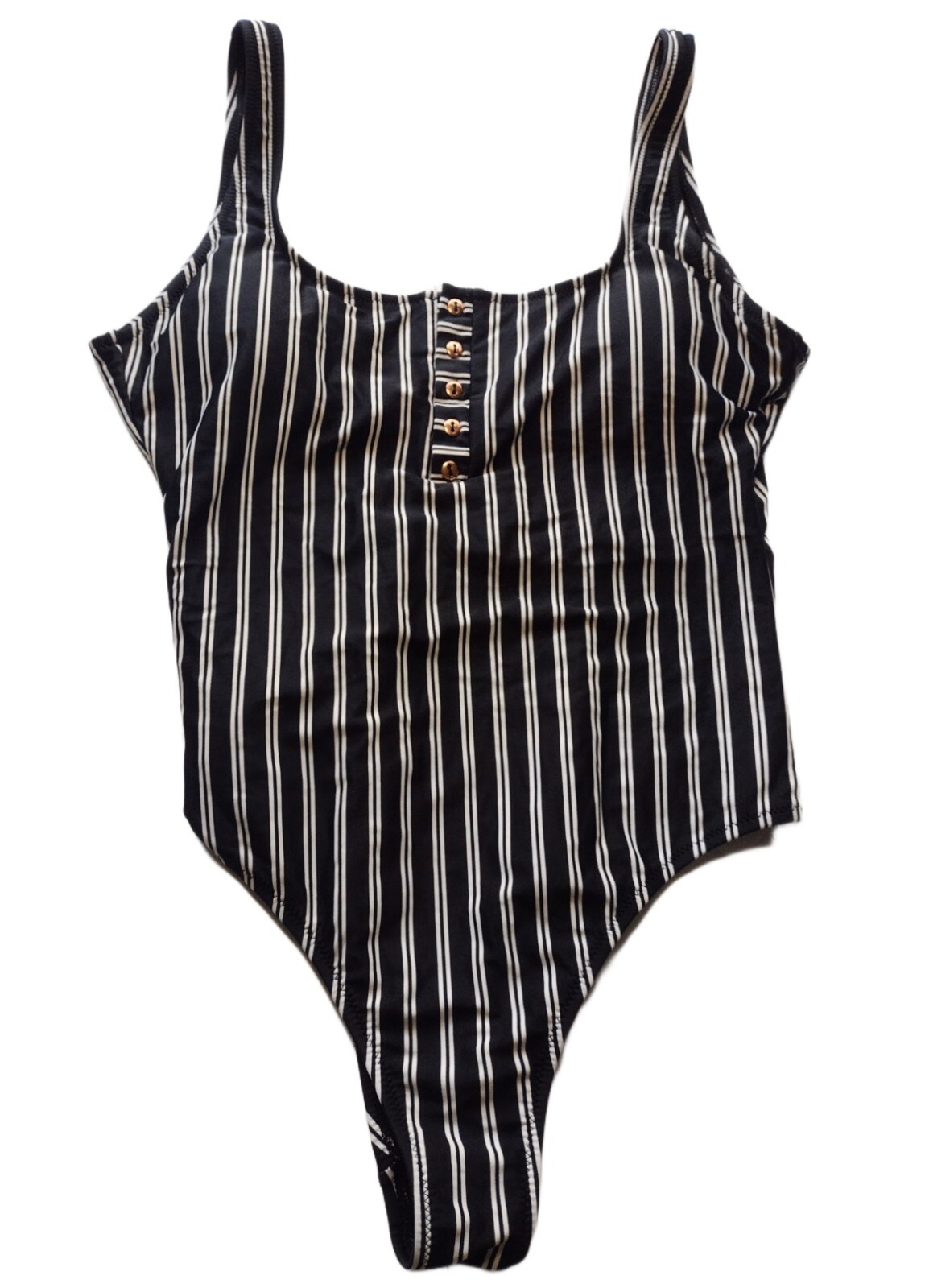 Raisins One Piece Striped Tank Bathing Suit Size M Rose Gold Buttons