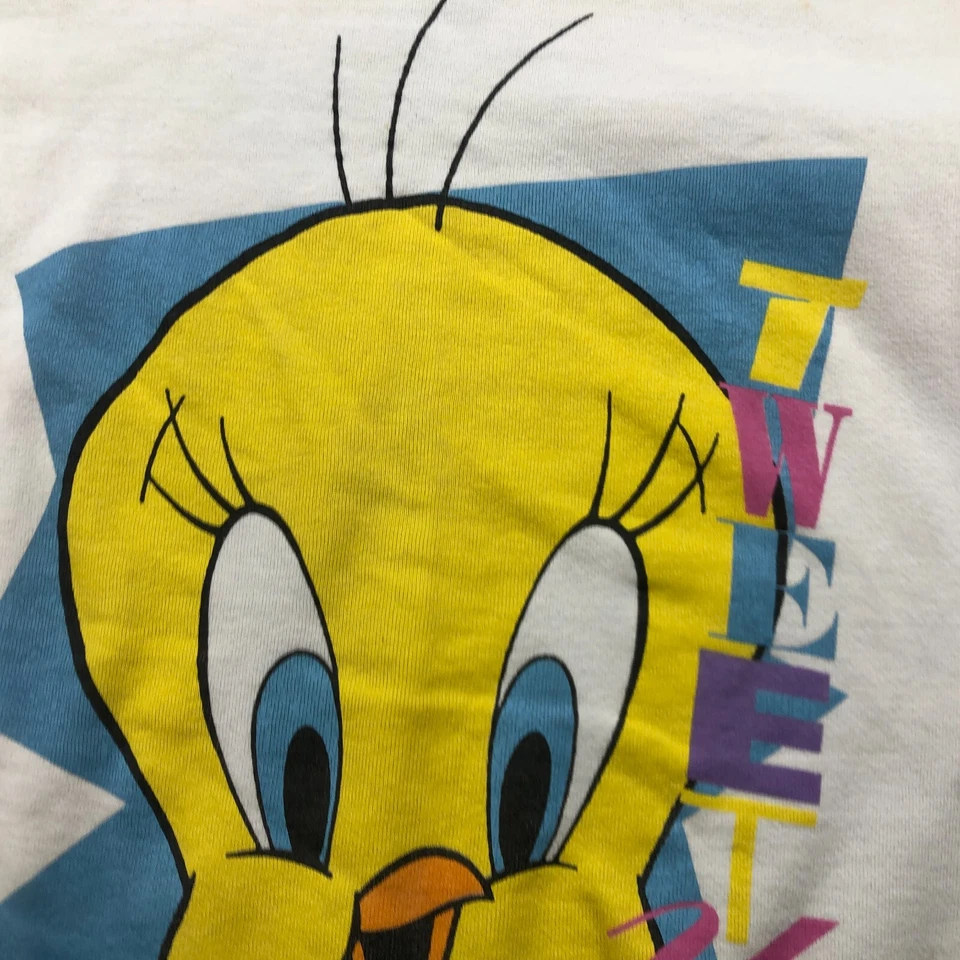 Sudadera De Colección Looney Tunes Para Hombre Mediana Blanca Piolín Pájaro Gráfico Años 90 * Foto 3 de 4