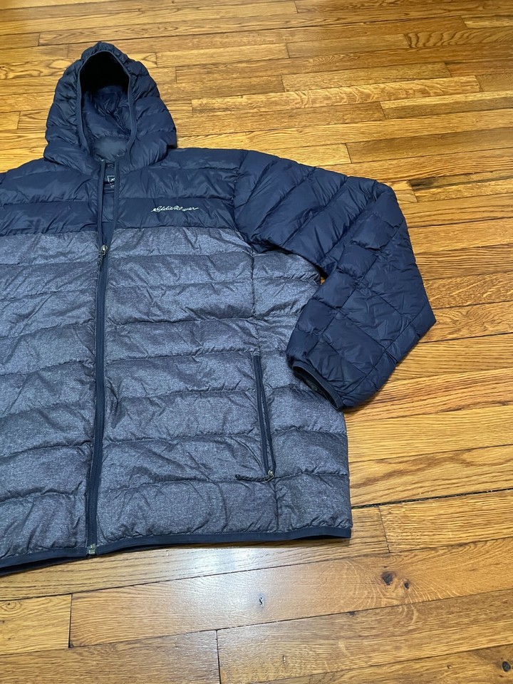 Eddie Bauer Cirruslite Hooded Down Jacket Mens XL Blue Gray Puffer Goose Zip Up eBay