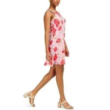 Bar III Printed Trapeze Dress, Pink/Red, Sz. S