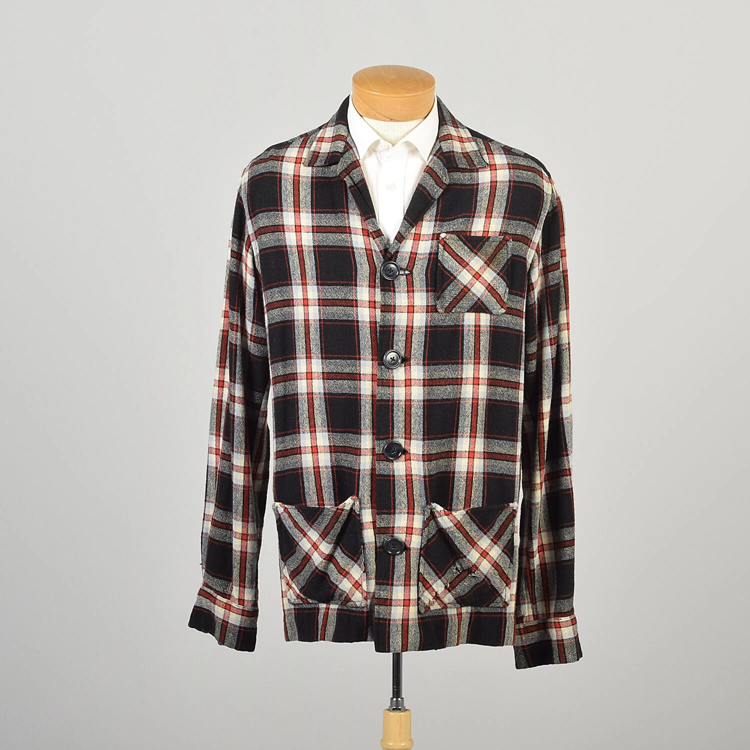 unknown 1950s plaid white blue rockabilly lightweight jacket
