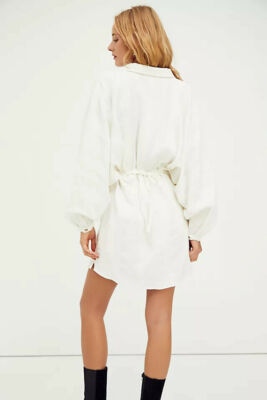 Free People Moni Mini Dress Endless Summer Buttondown Textured Tie Jasmine  L NWD | eBay