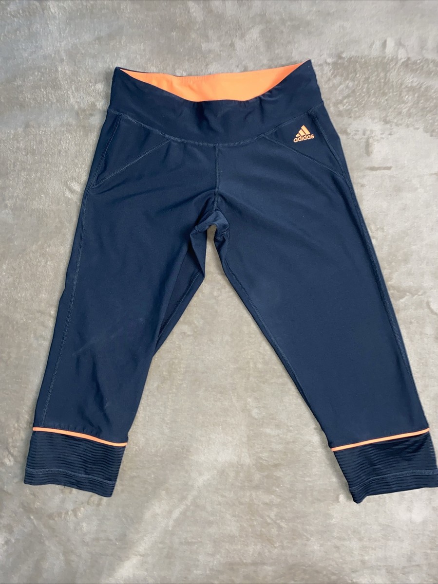 Adidas Leggings Womens Medium Navy Blue/Peach Climalite Capri Stretch  Running