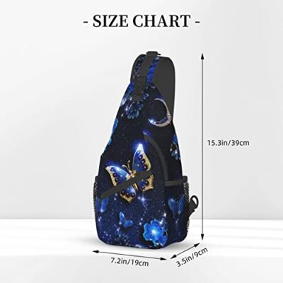Blue Butterfly Crossbody Bag For Women & Men - Vintage Sling Backpack, 7.5" X 3.5" X 15.3" - View #9