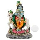 Lord Krishna Playing Flute With Cow Resin Statue For Home And Temple Decor 3.5'