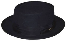 Stacy Adams Porkpie Wool Felt Fedora Hat Navy Blue