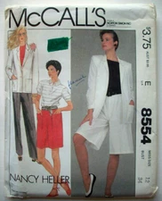 Culottes shorts jacket pants Nancy Heller dress pattern 8554 size 12 uncut