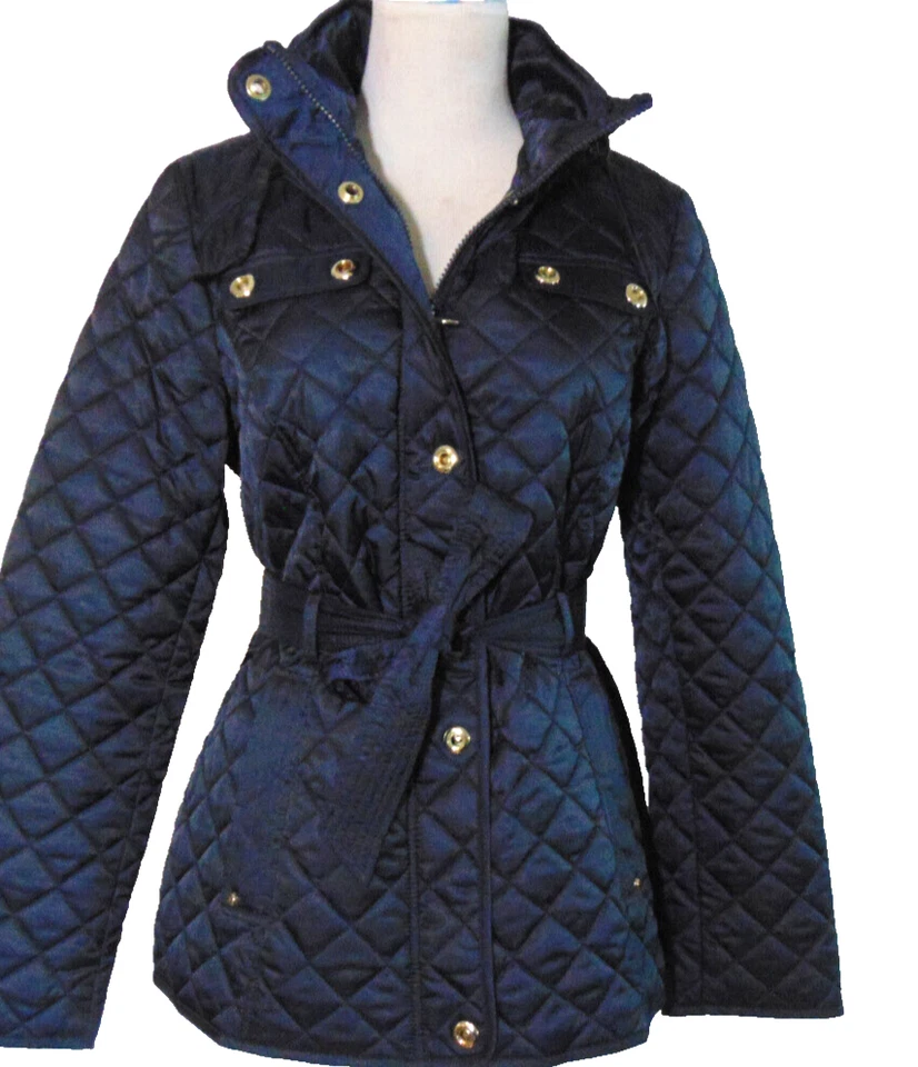 Croft & Barrow Womens navy quilted Jacket Rain/Wind resistant Spring Coat Hood~S - Image 3 of 4