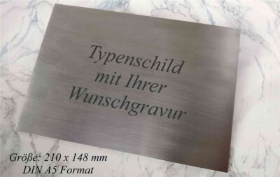 TYPENSCHILD - Türschild - Edelstahlschild - A5-Format - 210x148mm - inkl. Gravur