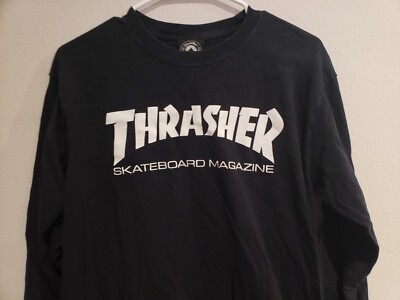 Thrasher Men's M Skate White Logo long Sleeve T Shirt Black
