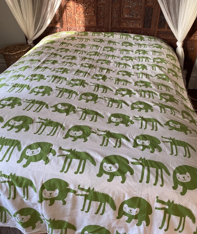 Funda nórdica reversible de algodón IKEA Barnslig Ulven Twin verde blanco Foto 2 de 4