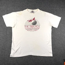 Vintage PGA Championship Shirt XL 1989 Kemper Lakes CC Logo Distress Golf White