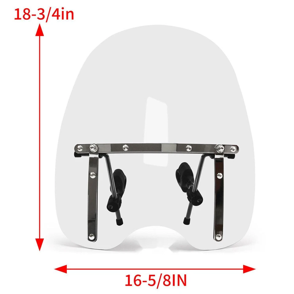 19"x17"Large Clear Universal Windshield for 7/8'' 1'' 1.25" Motorcycle Handlebar - Image 3 of 4
