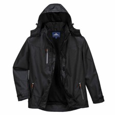 PORTWEST OUTCOACH RAIN JACKET TEXPEL SPLASH XS-6X POCKET HOOD S555 BLACK