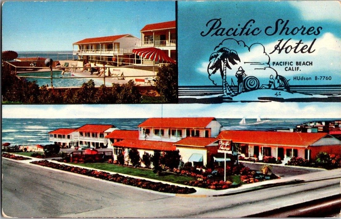1950'S. PACIFIC SHORES HOTEL. PACIFIC BEACH, CA. POSTCARD WA14 | eBay