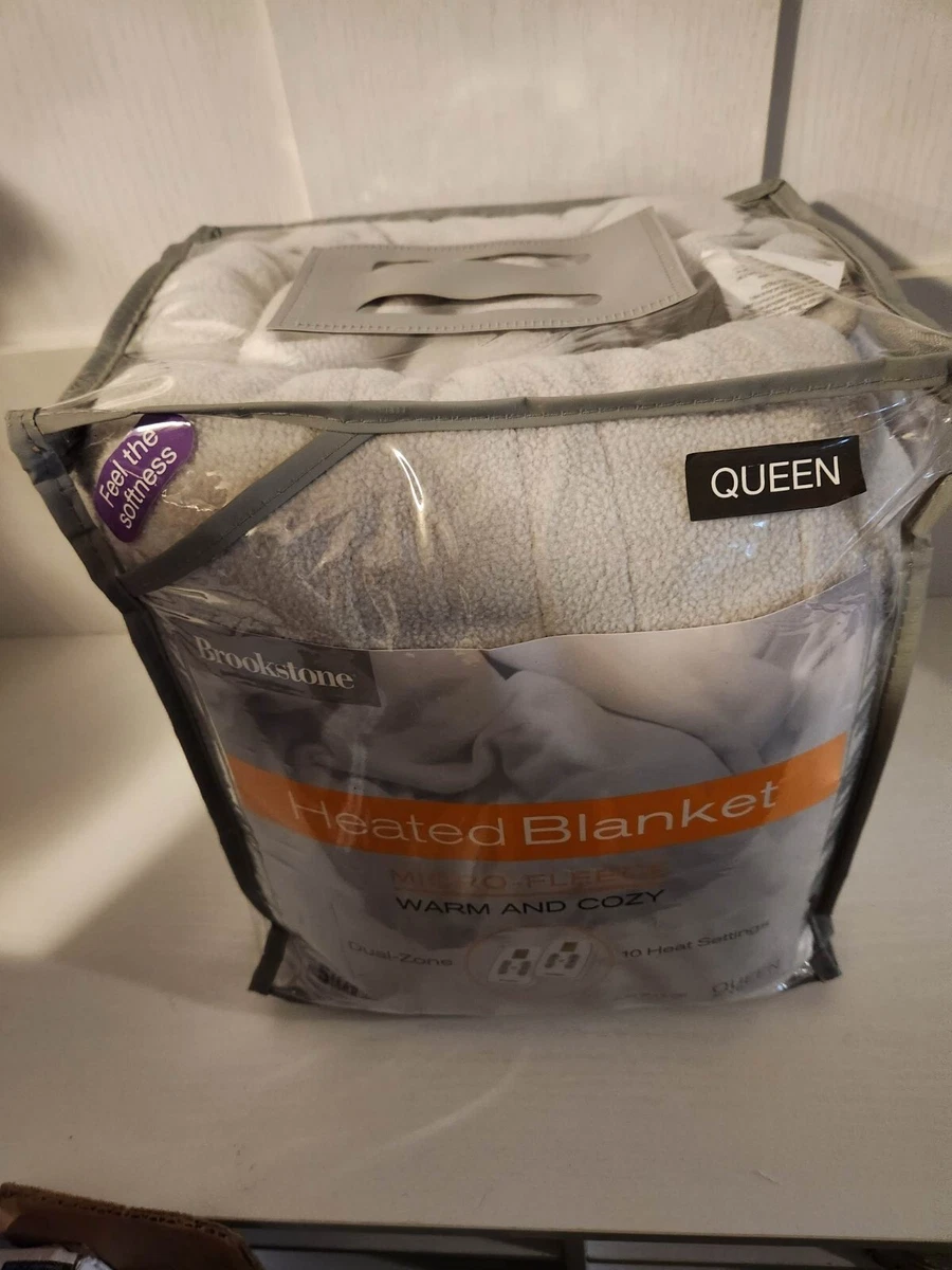 Brookstone Heated Fleece Queen Blanket in Light Grey | eBay