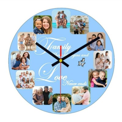 Große personalisierte individuelle MDF Wanduhr jedes Foto/Logo/Text/Bild LASERGESCHNITTEN MDF