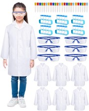 6 Set 66 Pcs White Kids Lab Coats Bulk Children Girl Doctor Scientist Costume...