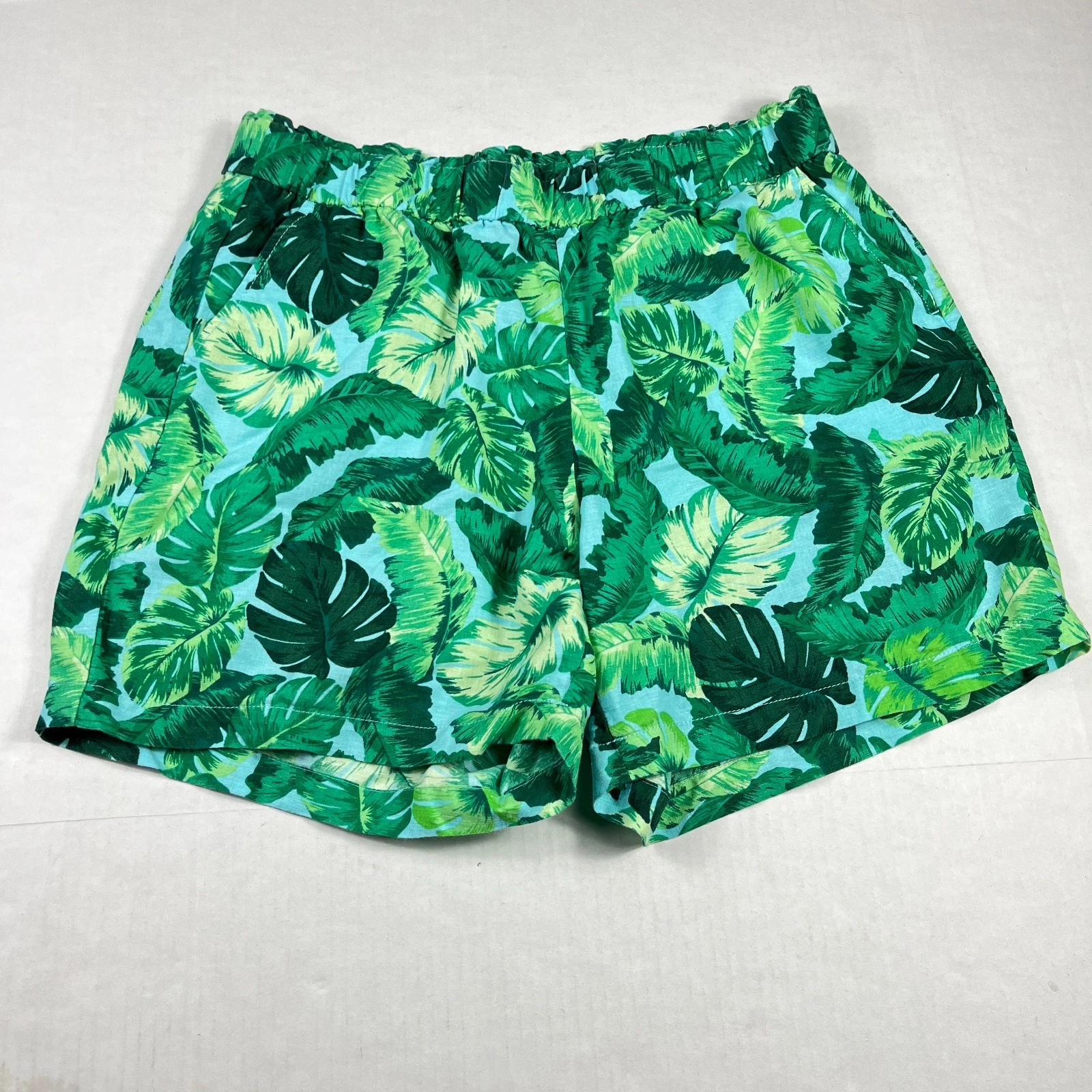 Talbots Linen Nantucket Paperbag Shorts Palm Print Tropical Casual Pull On 1X